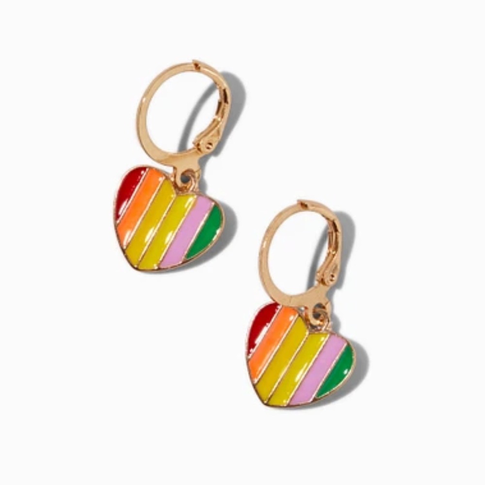 Rainbow Heart Charm Huggie Hoop Earrings - NWT